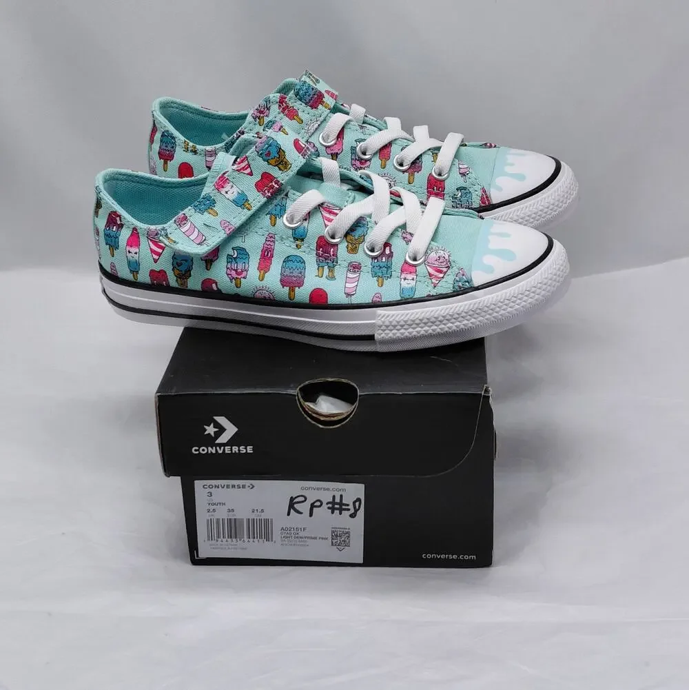 Converse All Star Girls Sneakers Size 3 Aqua Ice Cream Print Back To School Shoe